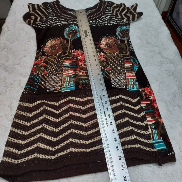 P. Luca Milano Womens Small Multicolor Embellished Sequin Knitted Tunic Top - Picture 6 of 7